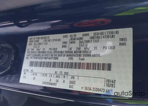 2022 Ford F-150 Xlt from USA, damaged, VIN 1FTFW1ED1NFA57290